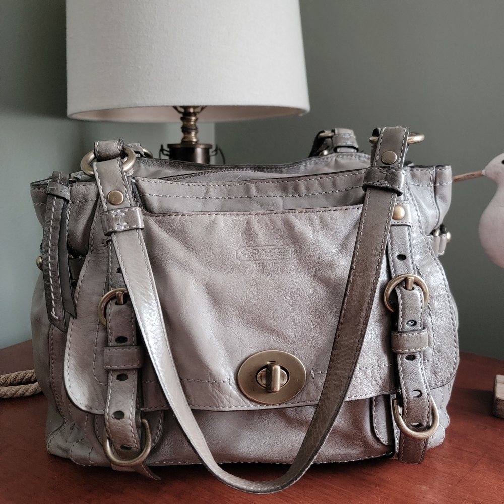 Coach 12705 Garcia Satchel Gray Olive Green Leather Y2K Brass Hardware Bag - Picture 16 of 16